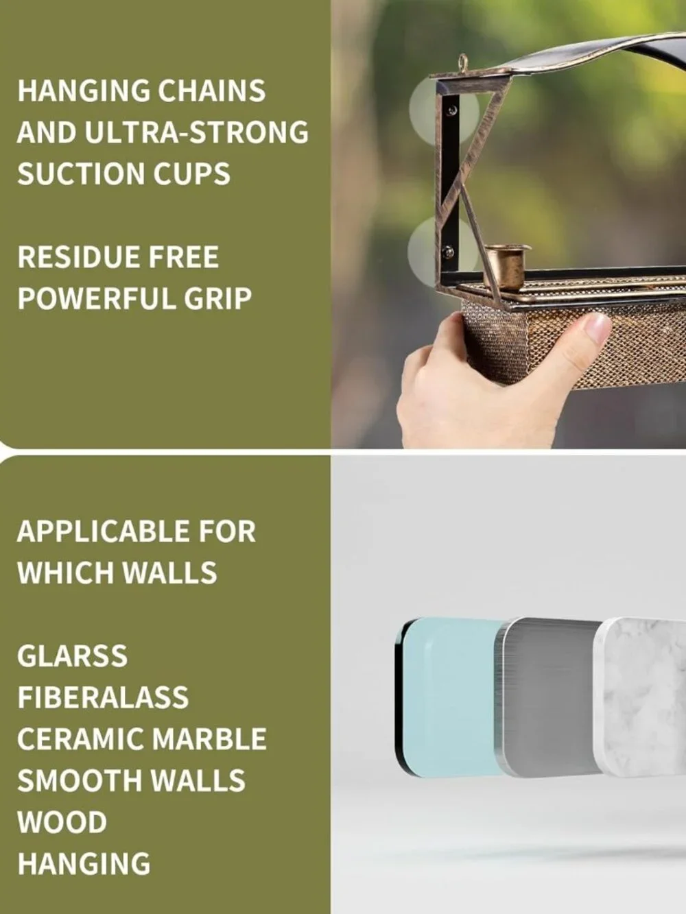 NEW Metal Shockproof Window Bird Feeder with 4 Upgraded Strong Suction Cups